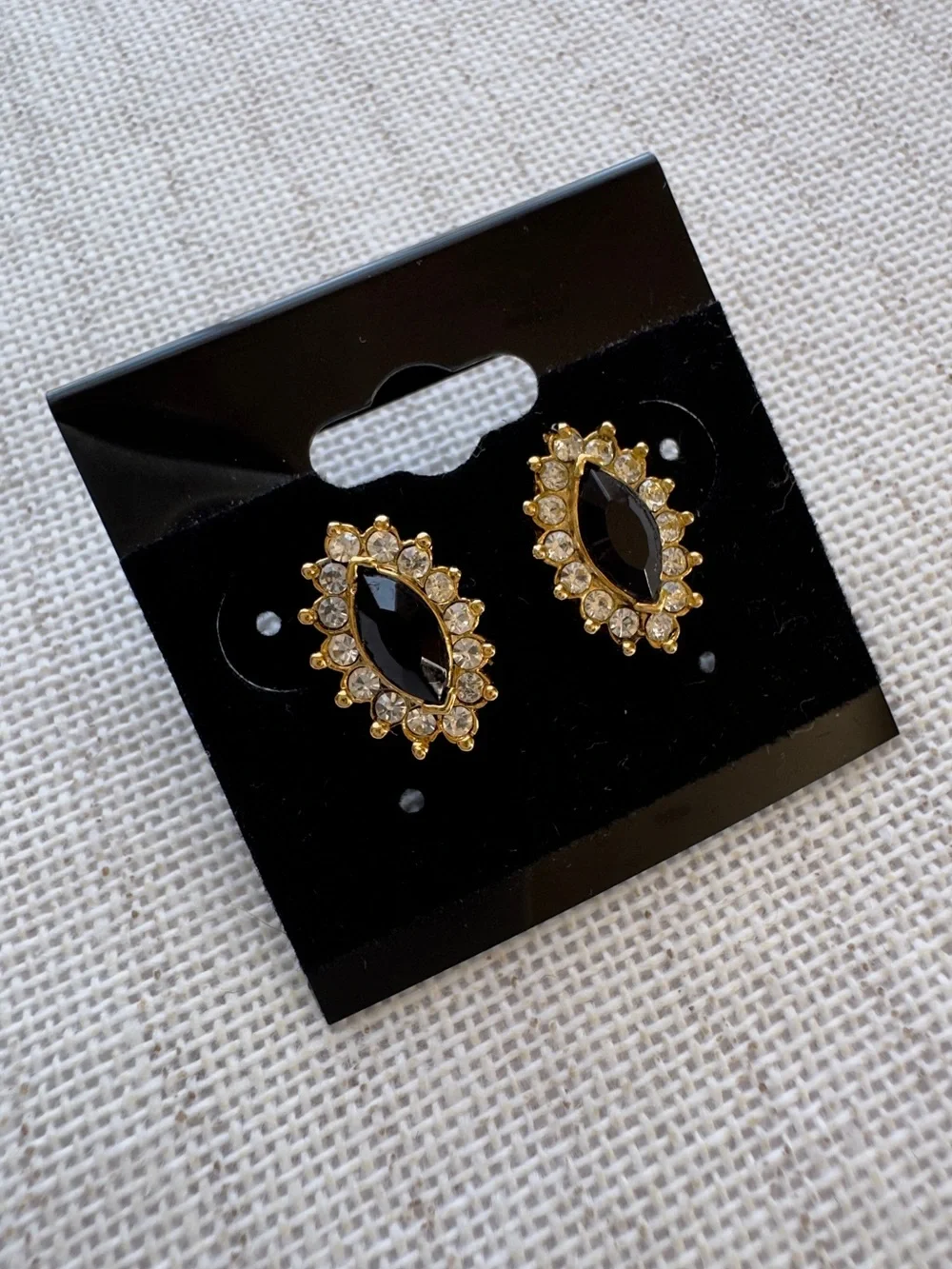 Vintage Marquise Black Onyx Crystal Halo Earrings